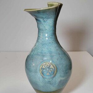 Colm De Ris Ceramic‎ Pottery Vase Green Blue Glaze Celtic Triskelion Ireland 10"